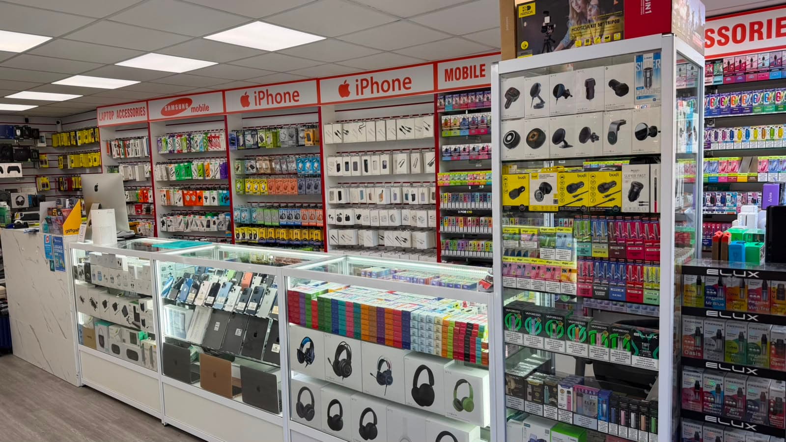 Greenwich Gadgets interior — counter and everyday tech essentials